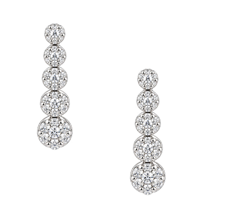 Cluster Diamond Dangle Earrings 14K White Gold. 1.75CTW