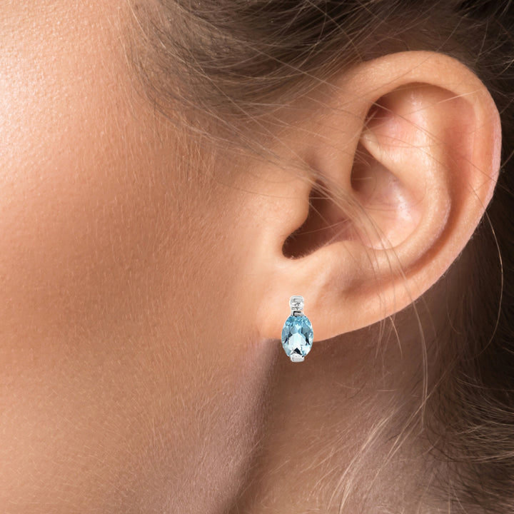 Aquamarine Diamond Semi Bezel Stud Earrings 14K White Gold 1.42 CTW