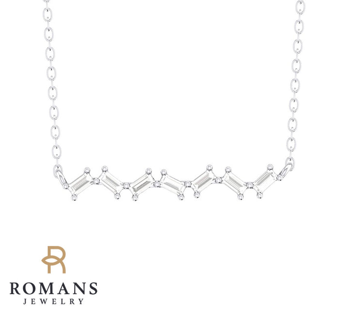 Baguette Bar Necklace 14K White Gold .25CTW