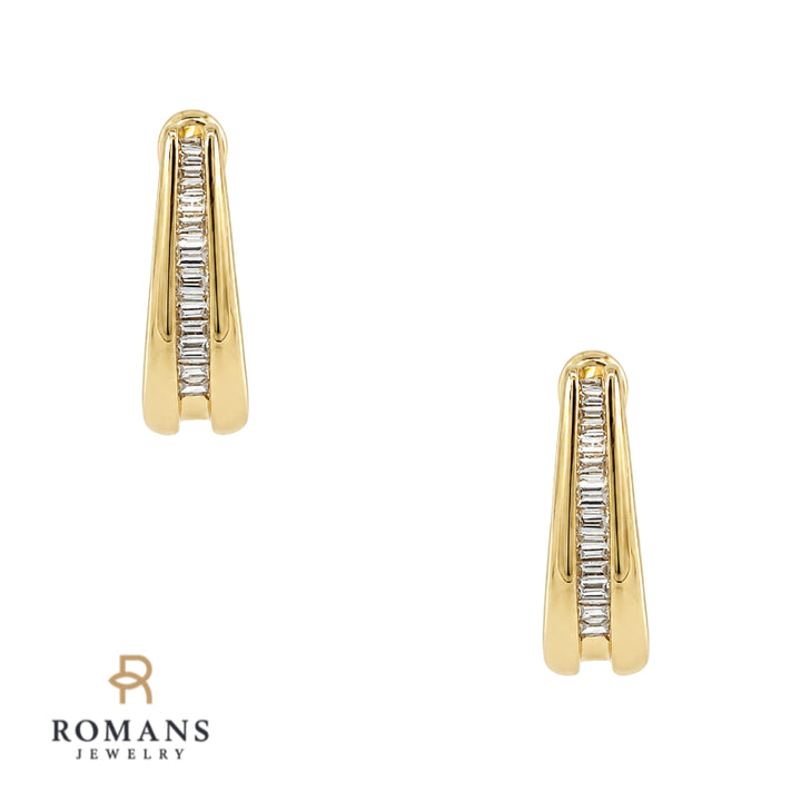 Baguette Diamond Half Hoop Earrings 0.62CTW 14K Yellow Gold