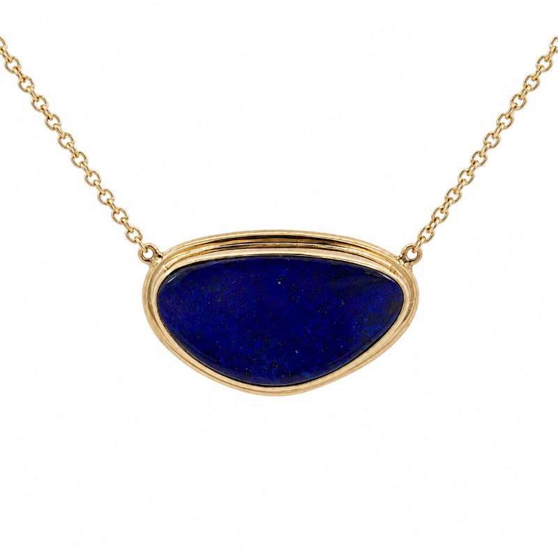 Bezel Set Black Boulder Opal Floating Necklace 14K Yellow Gold