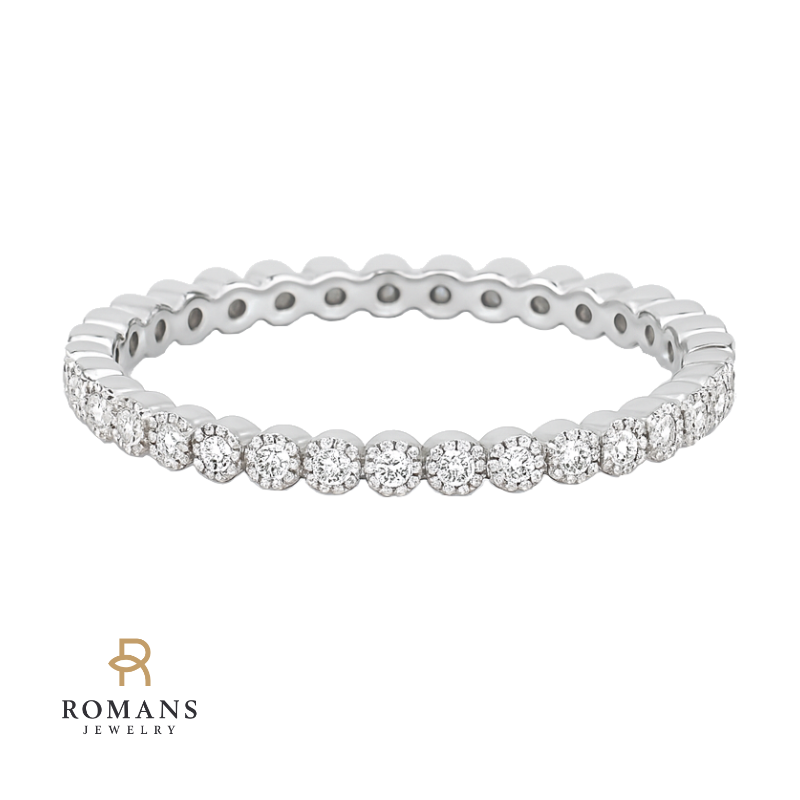 Bezel Milgrain Diamond Eternity Band 14K White Gold .12CTW