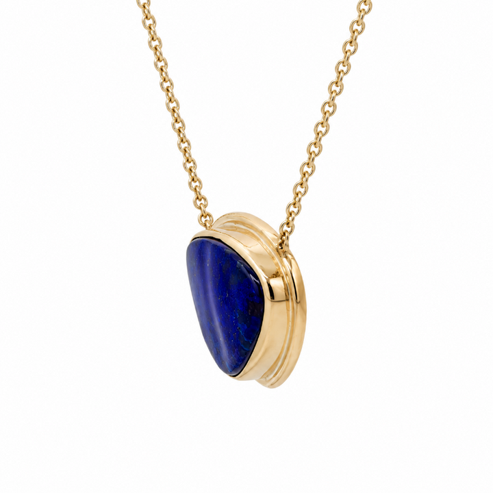 Bezel Set Black Boulder Opal Floating Necklace 14K Yellow Gold