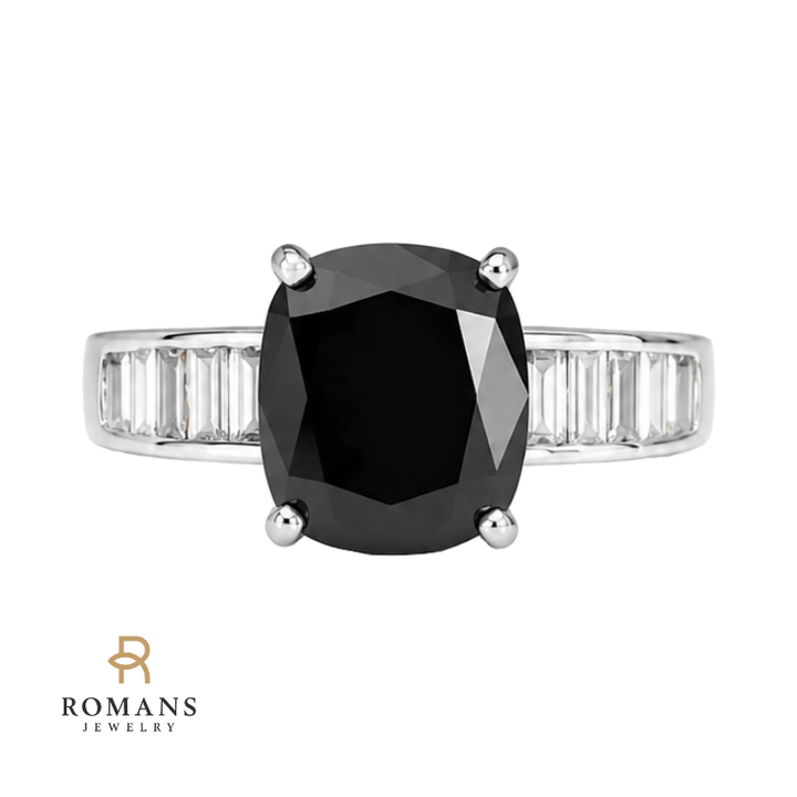 Black Diamond Natural Cushion Cut Engagement Ring Platinum 3CT