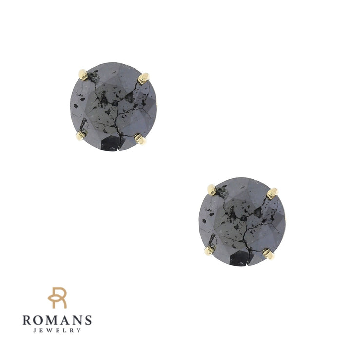 Black Diamond Stud Earrings 14K Yellow Gold 7.22CTW