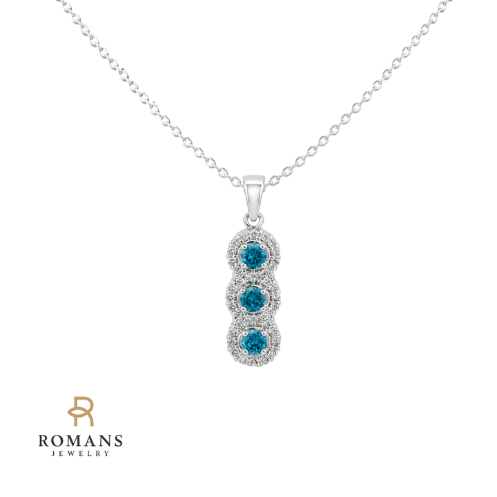 Blue Diamond Halo Pendant 0.46CTW 14K White Gold