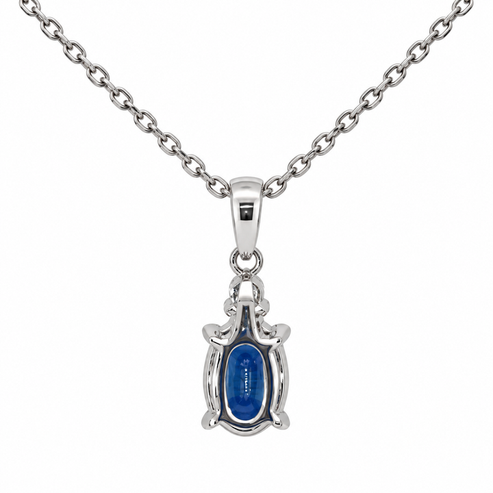 Natural Oval Sapphire &amp; Diamond Pendant 14K White Gold 1CT