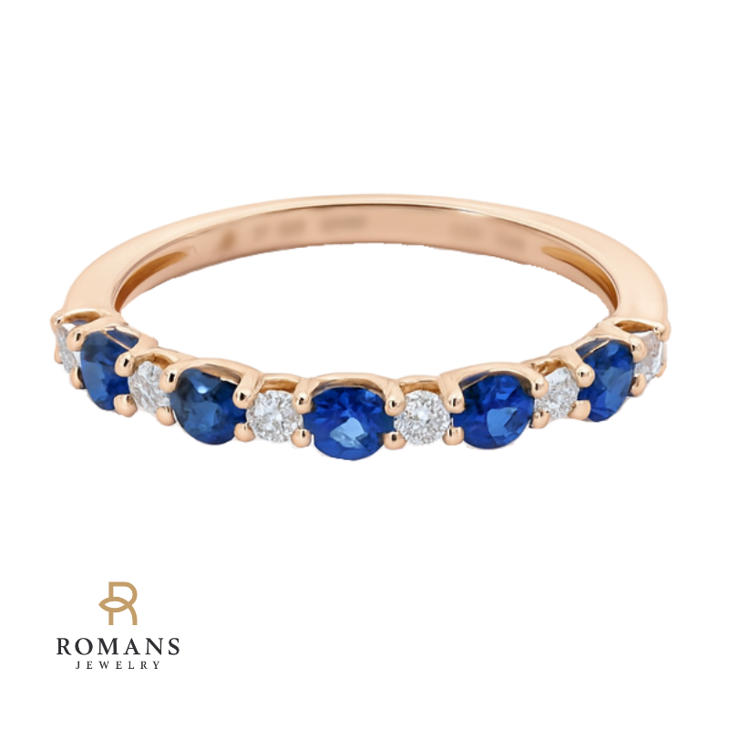 Blue Sapphire Diamond Stacking Band 14K Yellow Gold .50CTW