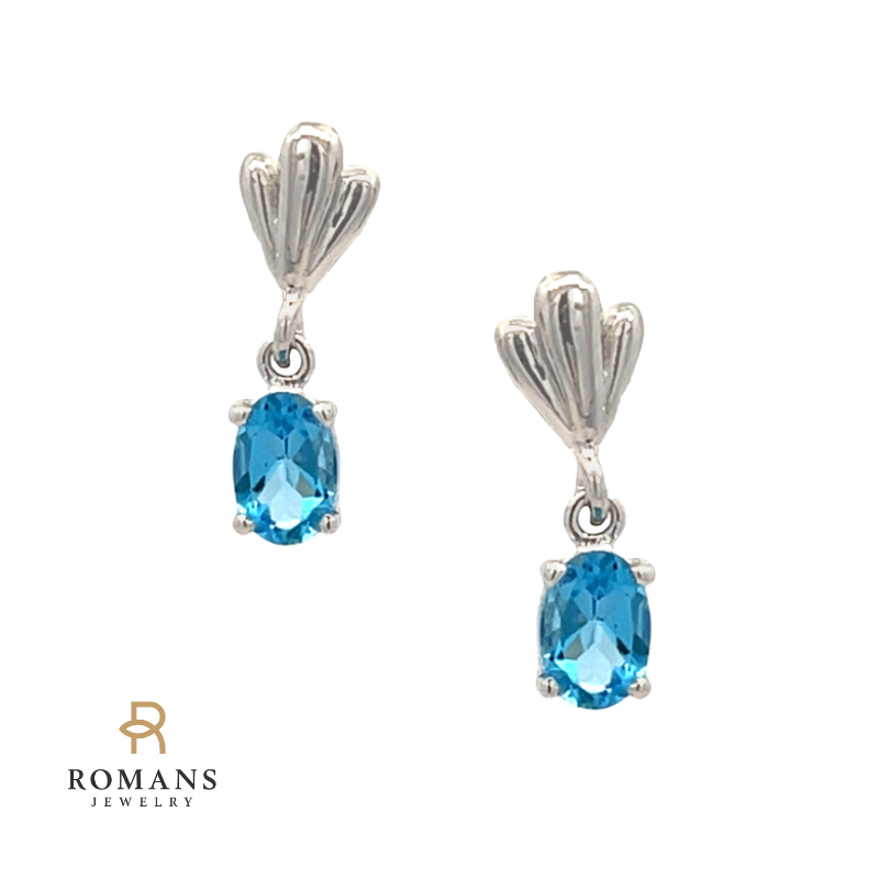 Blue Topaz Dangle Earrings 14K White Gold 1.02CTW
