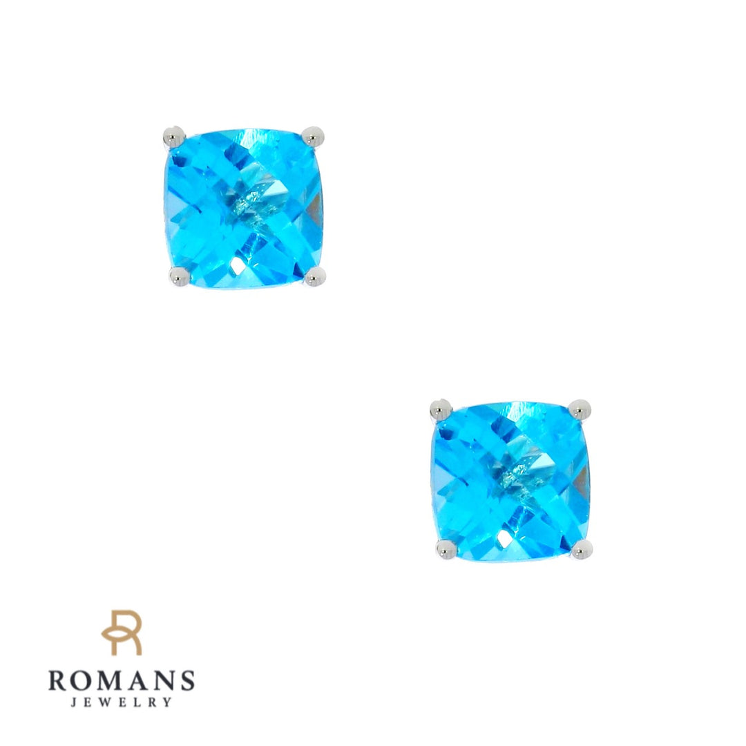 Blue Topaz Stud Earrings 14K White Gold 2.39CTW