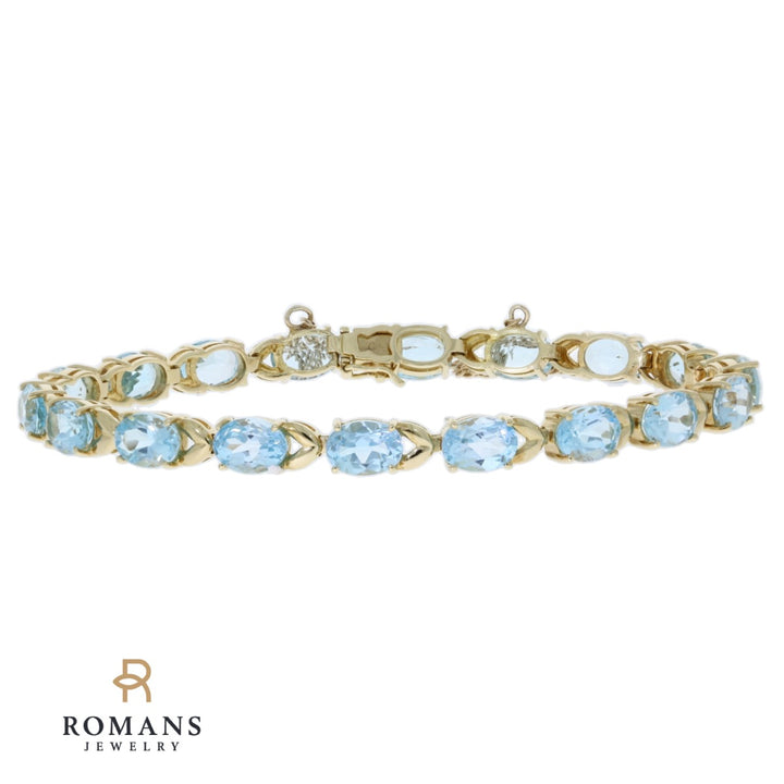 Blue Topaz Tennis Bracelet 14K Yellow Gold 18CTW