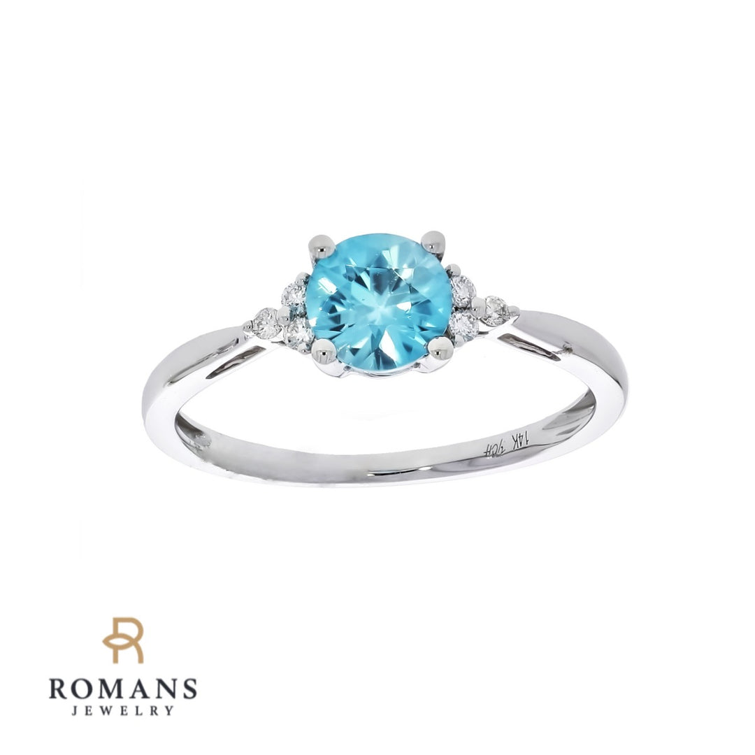 Blue Zircon Diamond Ring 14K White Gold 1.24CT