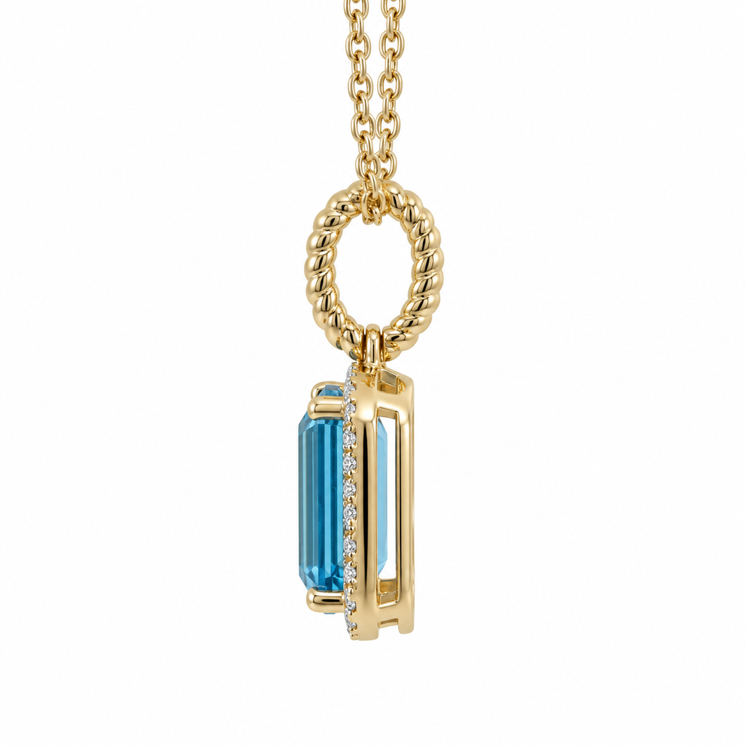 Topaz Diamond Halo Pendant 14K Yellow Gold 2.23CT