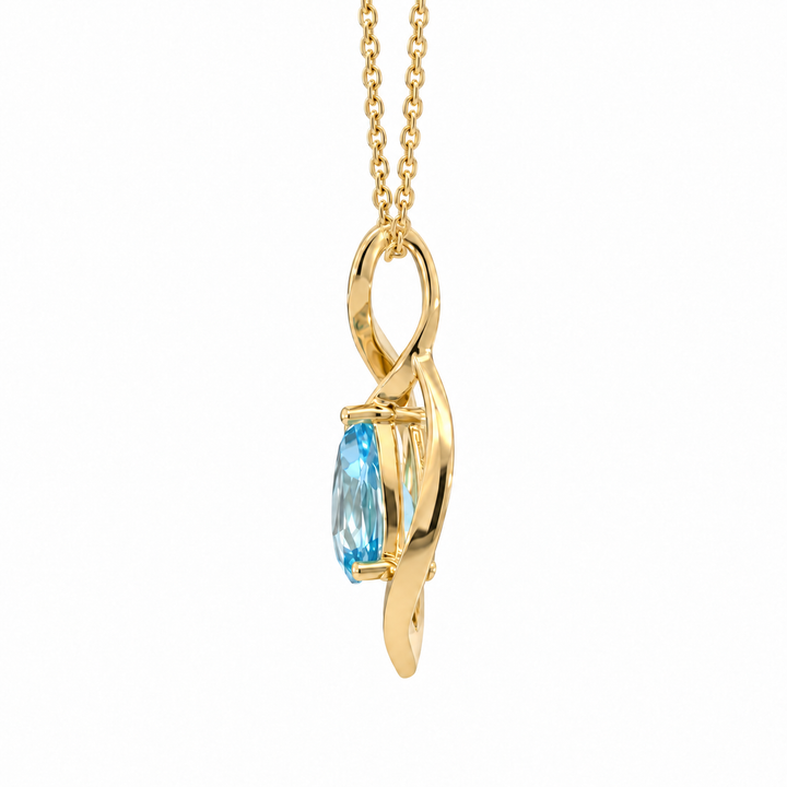 Blue Topaz &amp; Diamond Swirl Pendant 14K Yellow Gold 0.87CTW