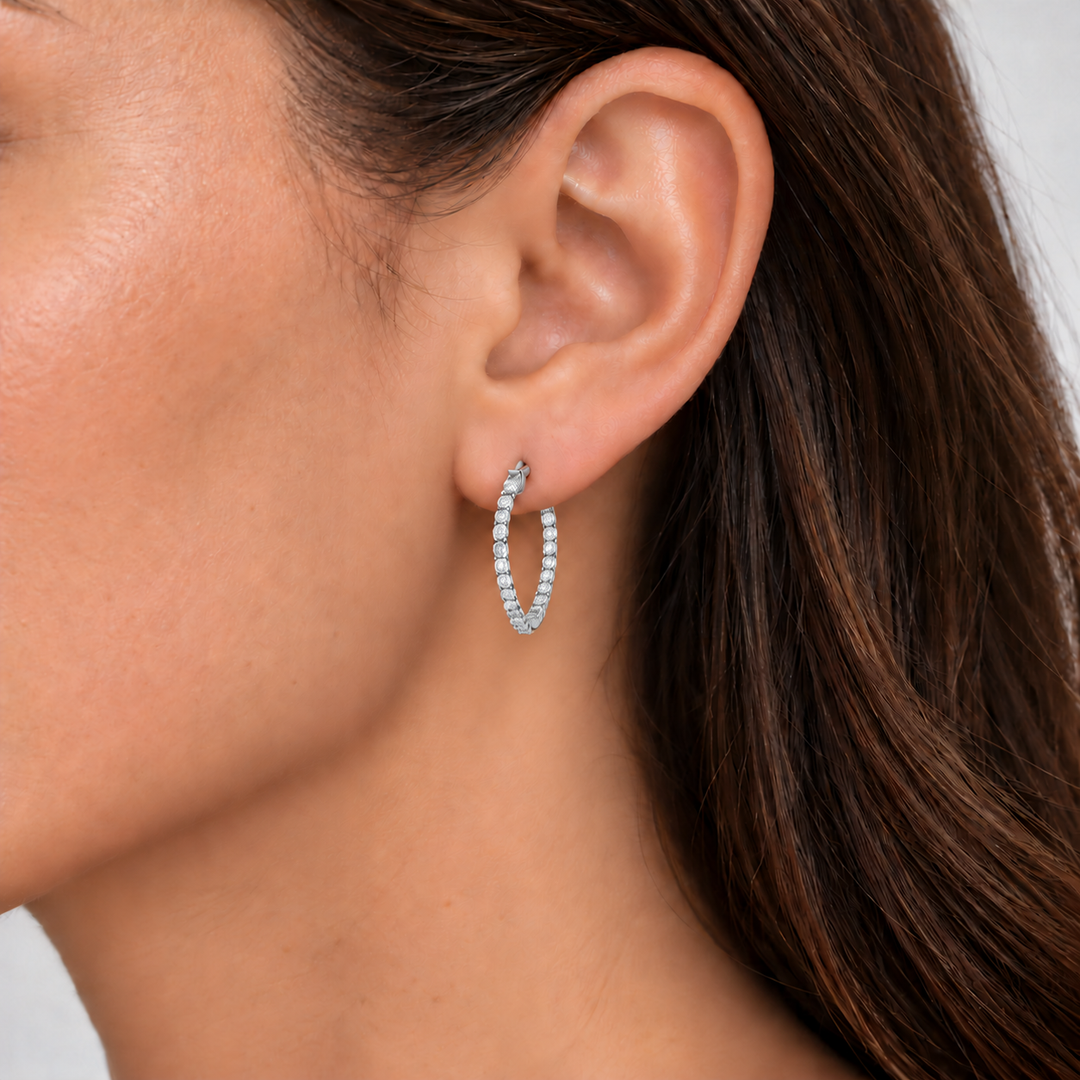 Bubble Style Diamond Hoop Earrings 14K White Gold 0.96CTW 23MM