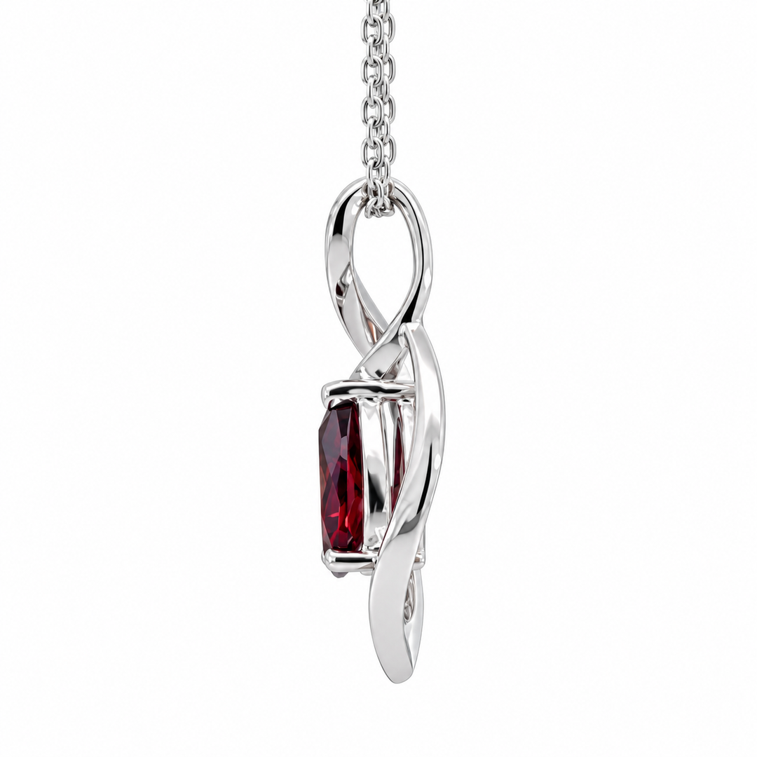 Garnet &amp; Diamond Swirl Pendant 14K White Gold 0.73CT