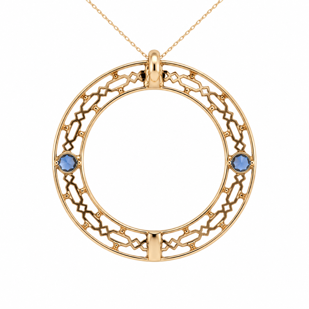 Ceylon Blue Sapphire Pearl Vintage Pendant 10K Yellow Gold 0.12CT