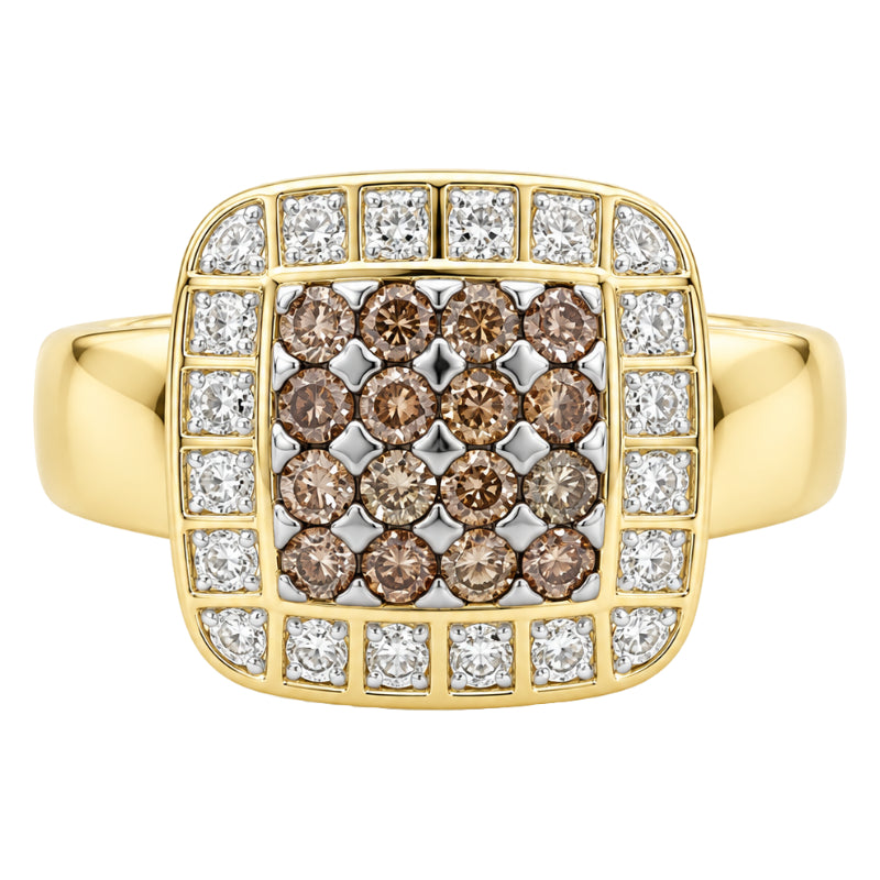 Champagne Diamond Halo Ring 14K Yellow Gold 0.39CTW