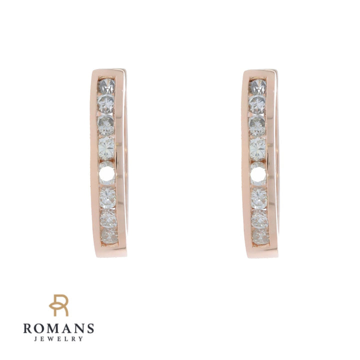 Channel Set Diamond Hoop Earrings 14K Rose Gold .95CTW
