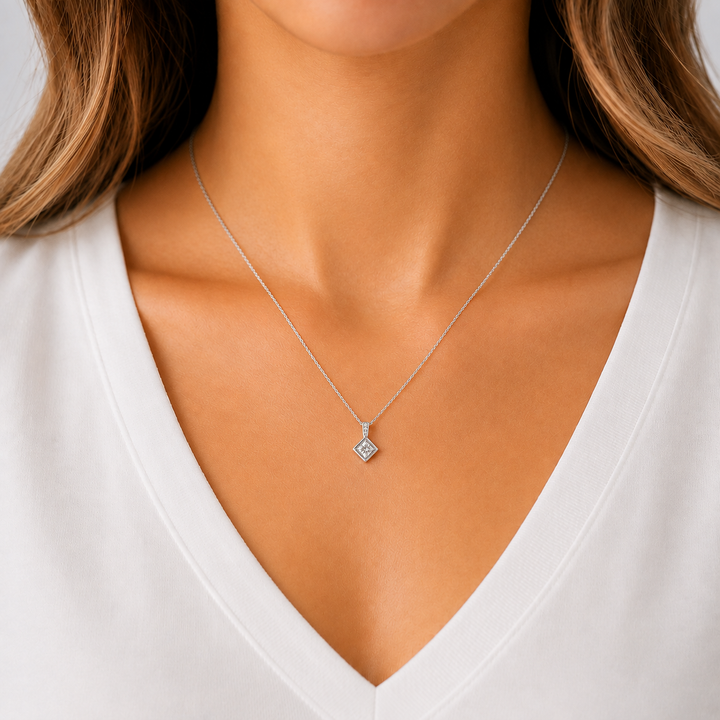 Princess Cut Diamond Pendant 0.72CT 14K White Gold
