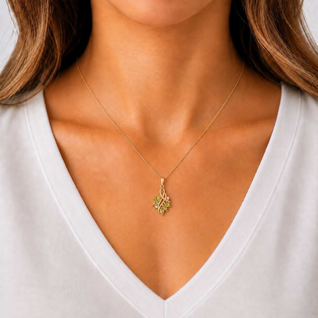 Peridot Diamond Nature Style Pendant 14K Yellow Gold
