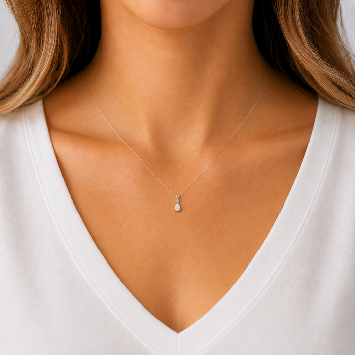 Opal &amp; Diamond Pendant .45CT 14K White Gold