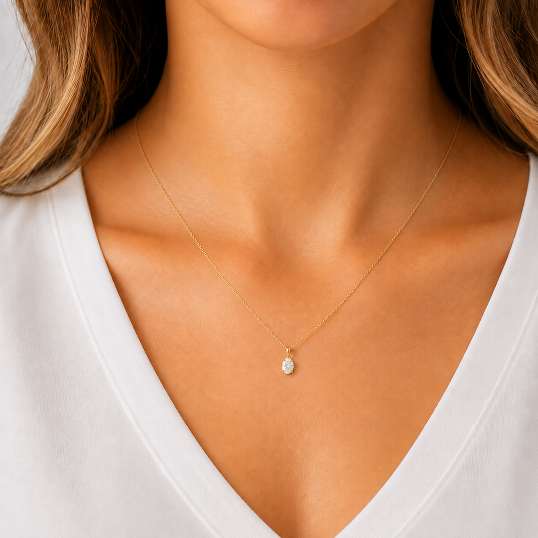 Oval Diamond Solitaire Pendant 0.51CT GIA 14K Yellow Gold