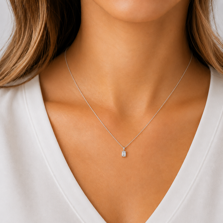 Emerald Cut Diamond Solitaire Pendant 0.53CT 14K White Gold