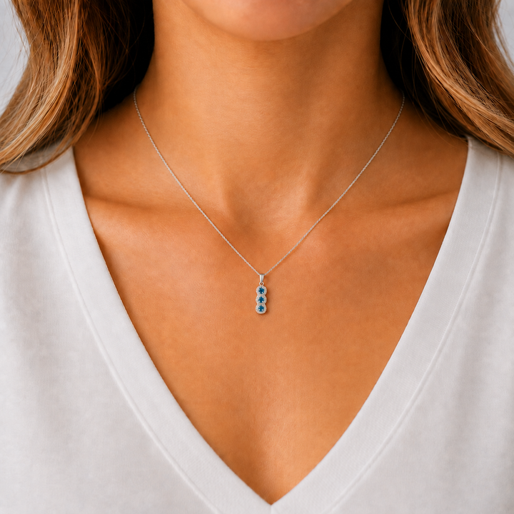 Blue Diamond Halo Pendant 0.46CTW 14K White Gold