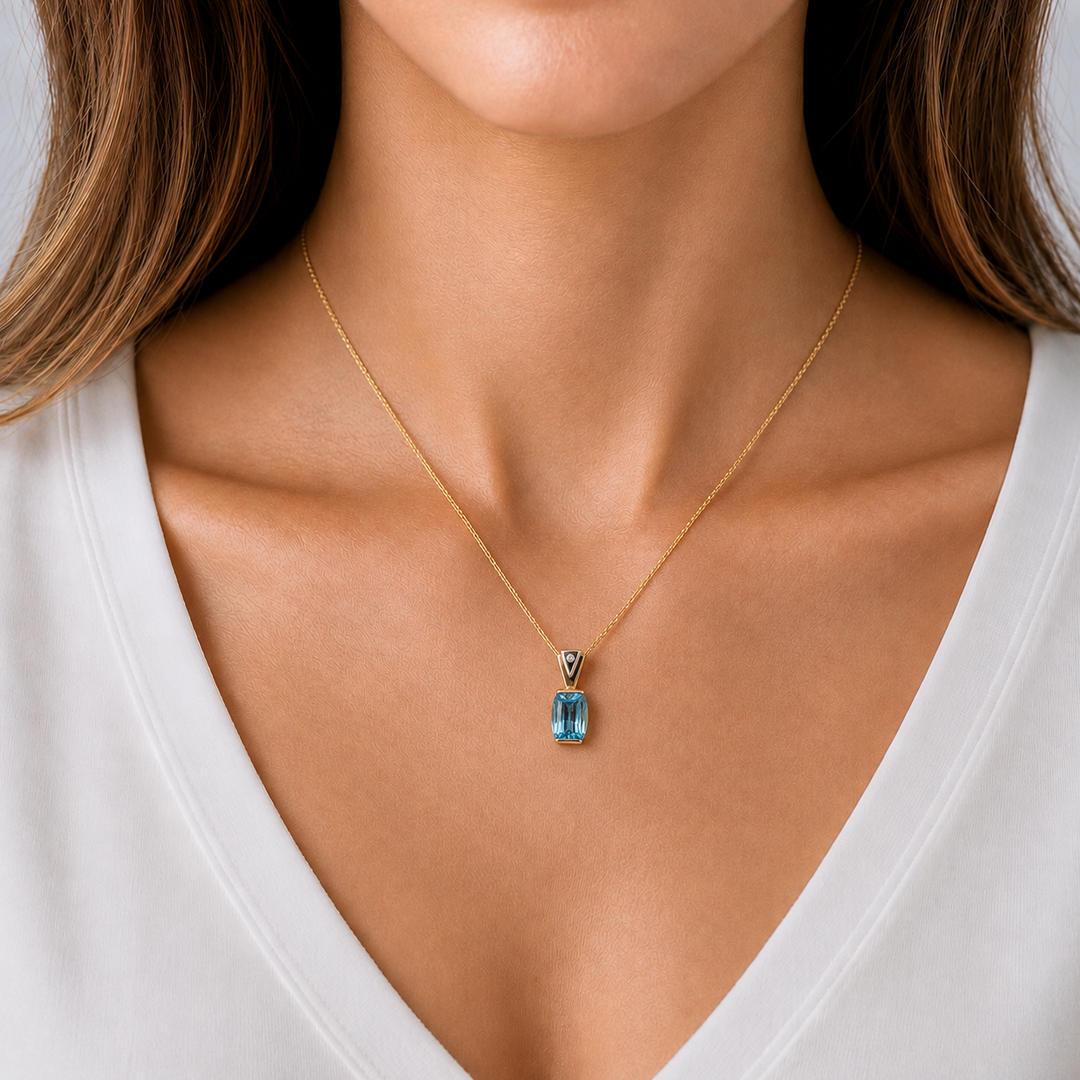 Swiss Blue Topaz Pendant 2.50CT 14K Two Tone