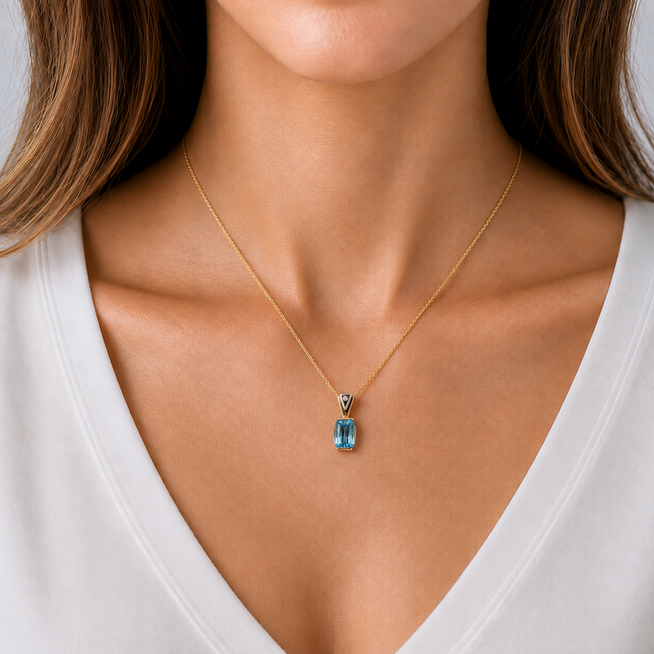 Swiss Blue Topaz Pendant 2.50CT 14K Two Tone