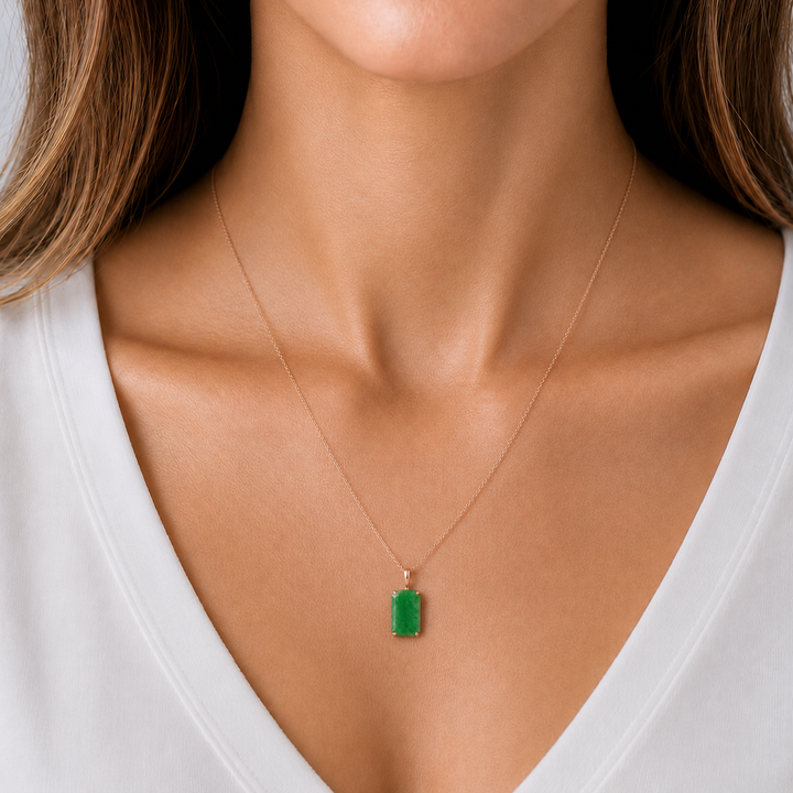 Jade Tablet Pendant 14K Rose Gold Natural