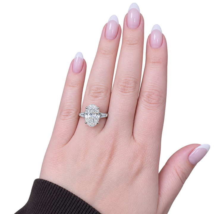 Lab Grown Oval Diamond Three Stone Engagement Ring 4.52CT Platinum