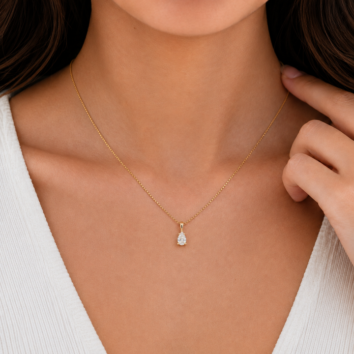 Pear Cut Diamond Solitaire Pendant 0.75CT 14K Yellow Gold