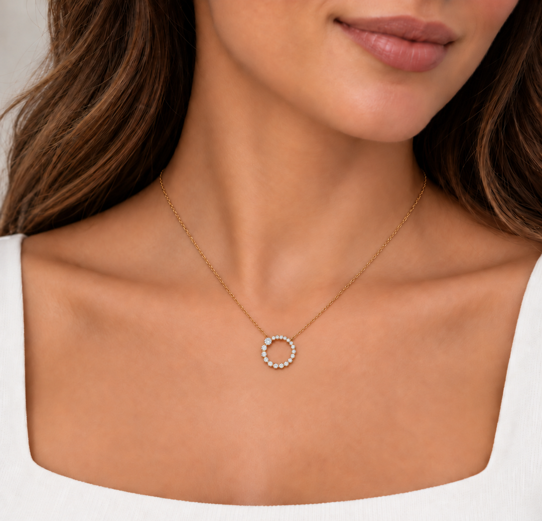 Diamond Circle Journey Pendant .90CTW 14K Yellow Gold