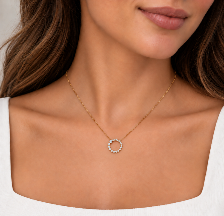 Diamond Circle Journey Pendant .90CTW 14K Yellow Gold