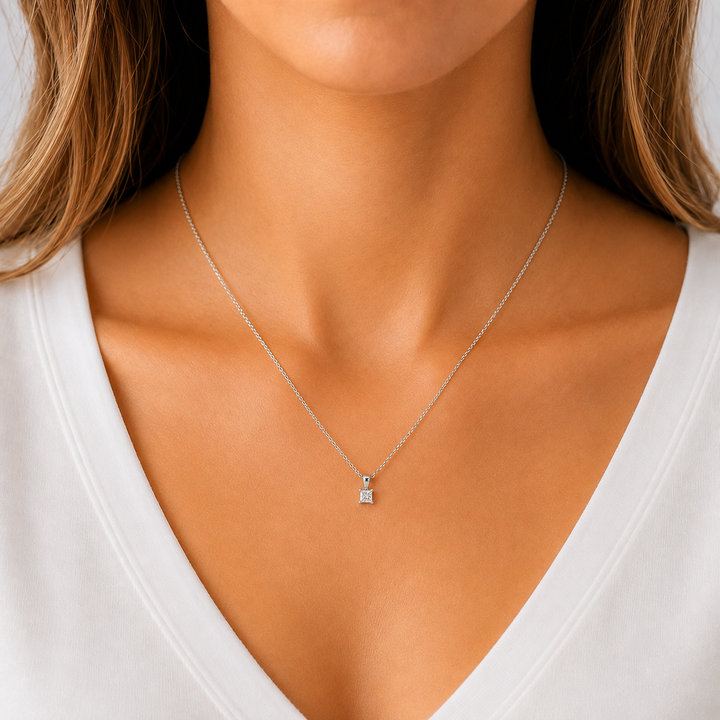 Princess Cut Diamond Solitaire Pendant 14K White Gold .33CT