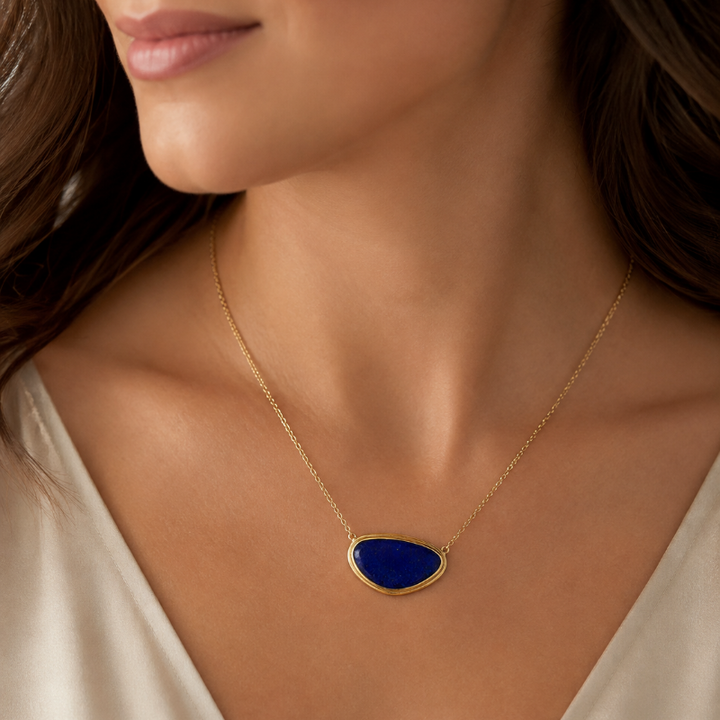 Bezel Set Black Boulder Opal Floating Necklace 14K Yellow Gold