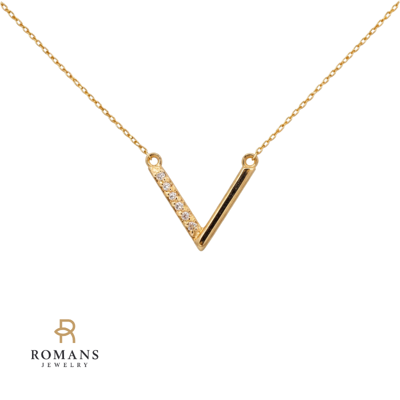 Chevron Diamond Necklace 14K Yellow Gold .006CTW