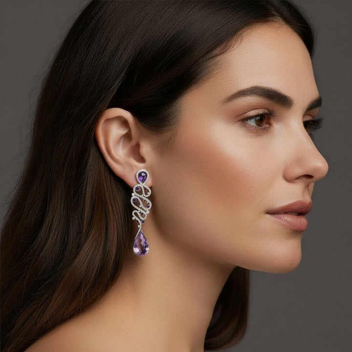 Chopard Earrings Amethyst Diamond Dangle 18K 29.39CT