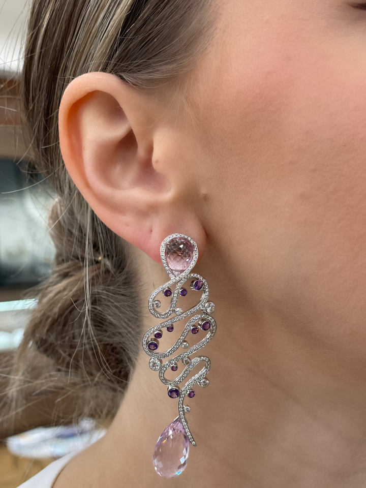 Chopard Earrings Amethyst Diamond Dangle 18K 29.39CT