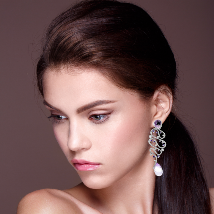 Chopard Earrings Amethyst Diamond Dangle 18K 29.39CT