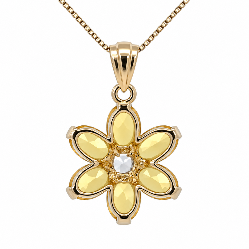 Citrine Topaz Flower Pendant 14K Yellow Gold 2.78CTW