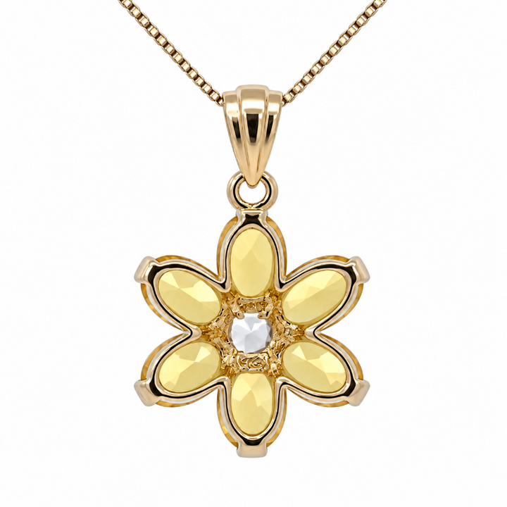 Citrine Topaz Flower Pendant 14K Yellow Gold 2.78CTW