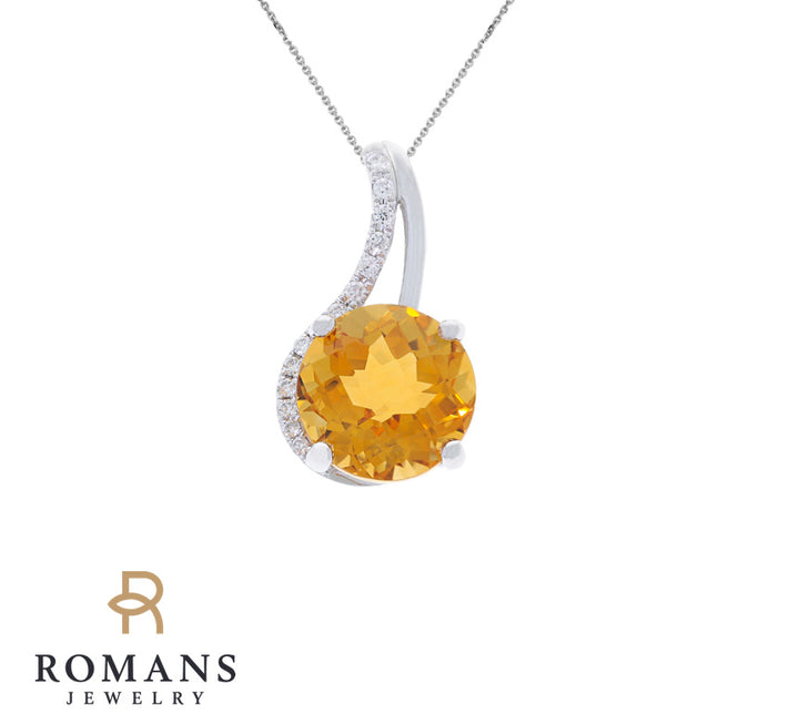 Citrine Diamond Pendant 14K White Gold 2.74CT