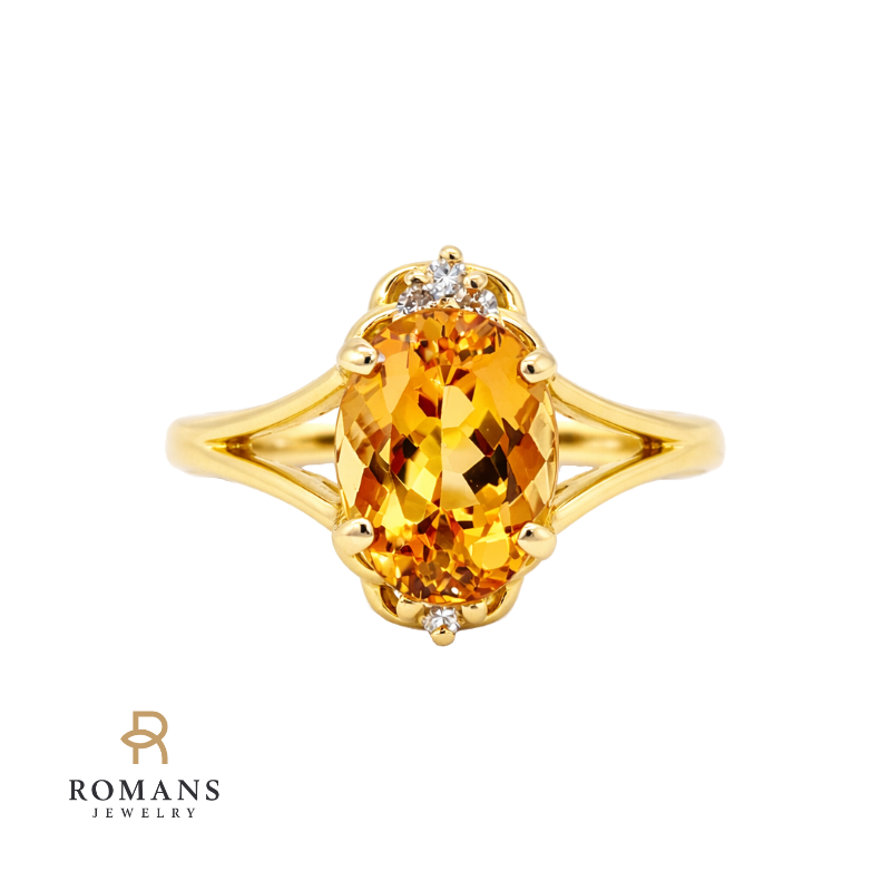 Citrine & Diamond Ring 14K Yellow Gold 3.52CT