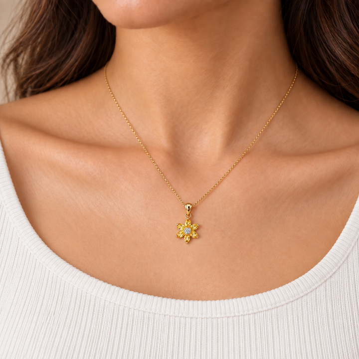 Citrine Topaz Flower Pendant 14K Yellow Gold 2.78CTW