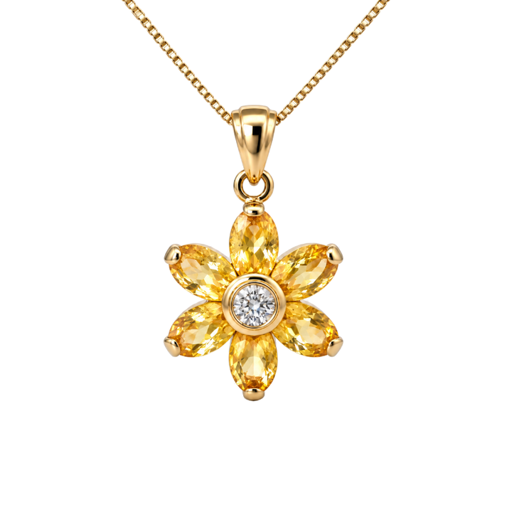 Citrine Topaz Flower Pendant 14K Yellow Gold 2.78CTW
