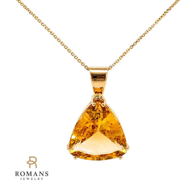 Citrine Trillion Cut Pendant 24CT 14K Yellow Gold