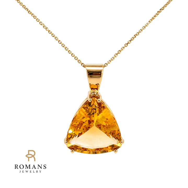 Citrine Trillion Cut Pendant 24CT 14K Yellow Gold